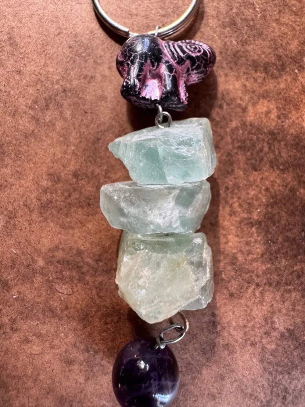 Boho purse charm/keychain w/fluorite & amethyst